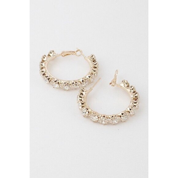 Women's Rhinestone Hoop Earrings Gold‎ Sparkling Evening Earrings - Picture 4 of 9